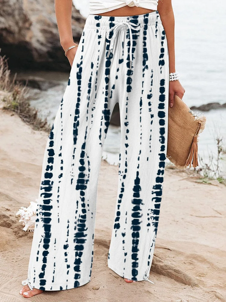Women Striped Long Pant Casual Spring/Fall Trousers, White, Pants