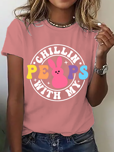 

Women Rabbit Short Sleeve Tee T-shirt Crew Neck Casual Summer Top, Orange pink, T-Shirts
