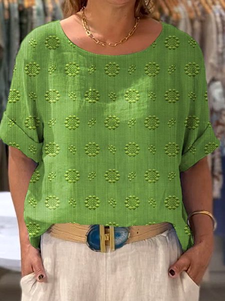 

Casual Floral Crew Neck Short Sleeve T-shirt, Green, T-shirts