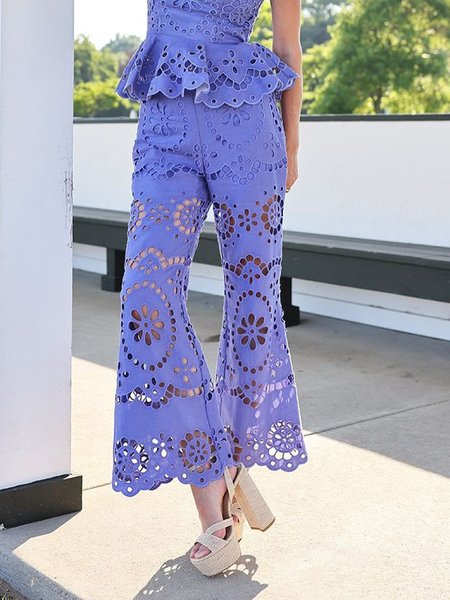 

Vacation Plain Flare Pants, Purple, Pants