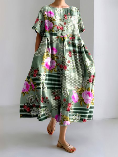 

Casual Regular Fit Crew Neck Dress With No, Green, Maxi Dresses