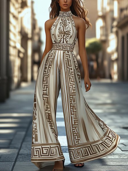 

Urban Geometric Halter Tank Jumpsuit, As picture, Jumpsuits
