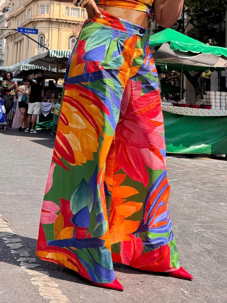 Casual Floral Printing Wide Leg Pants, As picture, Pants