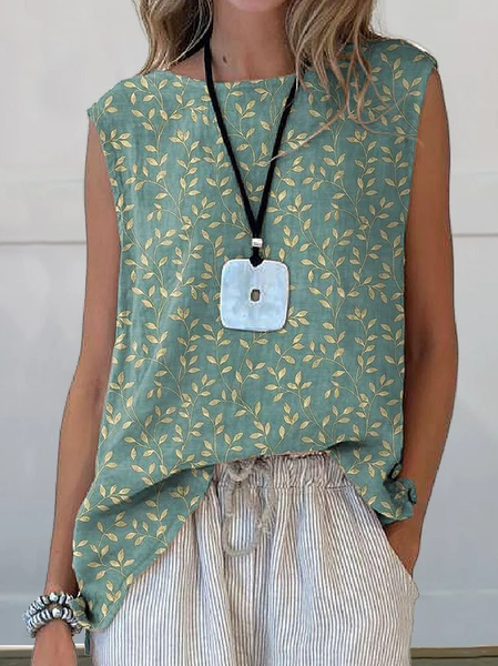 

Women Sleeveless Tank Top Camisole Summer Floral Printing Crew Neck Daily Casual Top, Green, Tanks & Camis