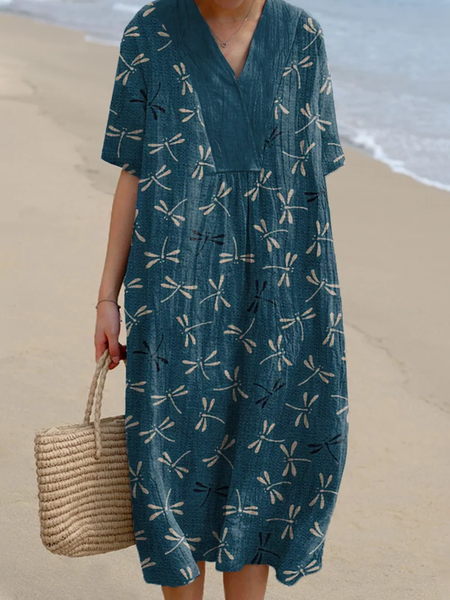 

Casual Cotton Dragonfly Dress With No, As picture, Maxi Dresses