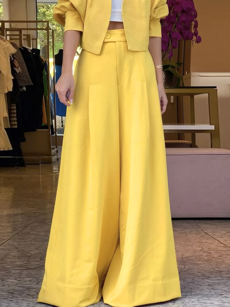 

Elegant Plain Fashion Pants, Yellow, Pants