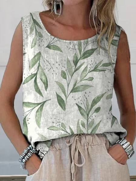 

Women Sleeveless Tank Top Camisole Summer Floral Printing Crew Neck Daily Casual Top, White, Tanks & Camis