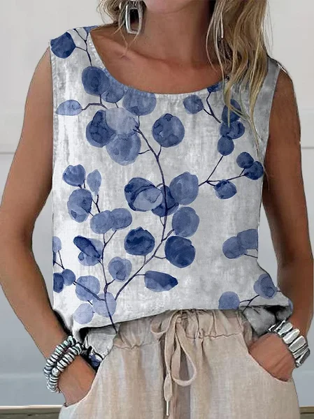 

Women Sleeveless Tank Top Camisole Summer Floral Printing Crew Neck Daily Casual Top, White, Tanks & Camis