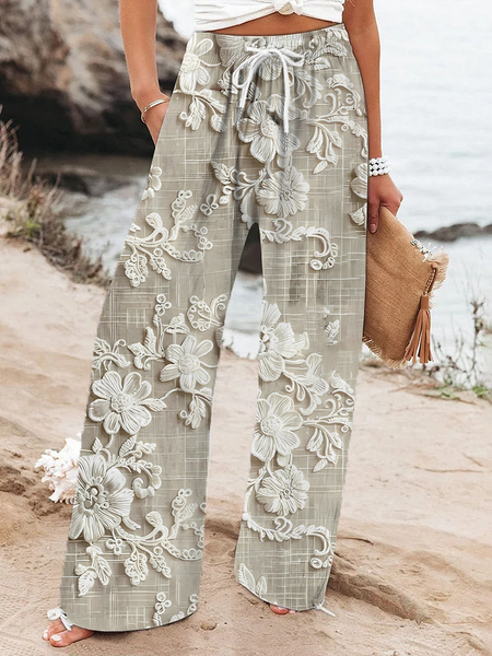 

Women Floral Long Pant Casual Spring/Fall Trousers, Light khaki, Pants