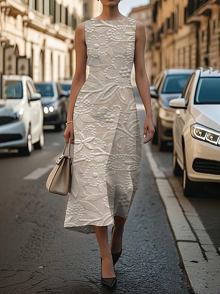 

Women Floral Sleeveless Summer Printing Dress Crew Neck Daily Vintage Maxi Shift Dress H-Line Dress, Apricot, Casual Dresses