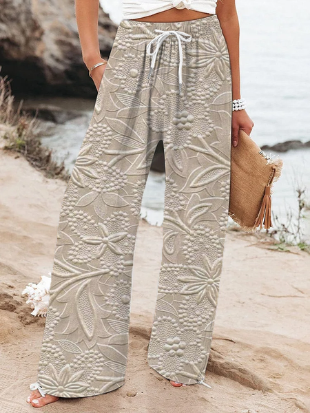 

Women Floral Long Pant Casual Spring/Fall Trousers, Apricot, Pants