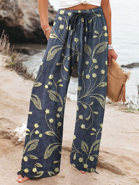 

Women Floral Long Pant Casual Spring/Fall Trousers, Purplish blue, Pants