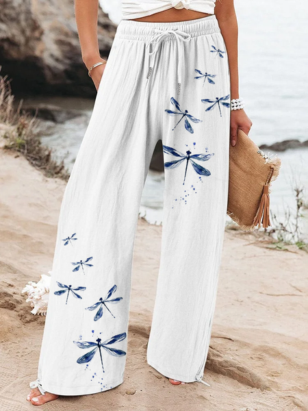 

Women Dragonfly Long Pant Casual Spring/Fall Trousers, White, Pants