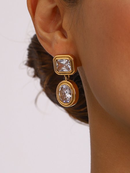 

Zircon High-end Light Luxury Titanium Steel Earrings, Golden, Accessories