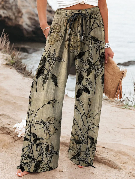 

Women Floral Long Pant Casual Spring/Fall Trousers, Khaki, Pants