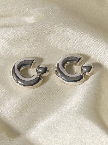 

16k Gold Stainless Steel Front And Rear C-shaped Earrings Unique Design High-end Niche Titanium Steel Earrings, Silver, Accessories