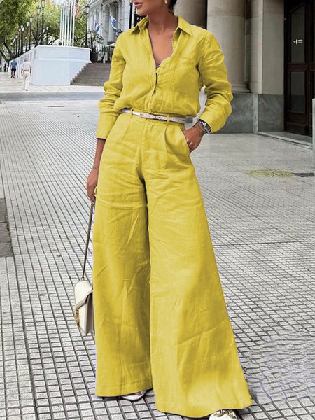 Cotton And Linen Urban Plain Shirt, Yellow, Blouses and Shirts