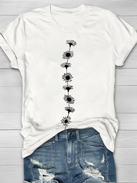 

Women Floral Short Sleeve Tee T-shirt Crew Neck Printing Casual Summer Graphic Tee Top, White, T-Shirts