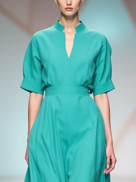 

Urban Plain Stand Collar Raglan Sleeve Blouse, Blue, Blouses and Shirts