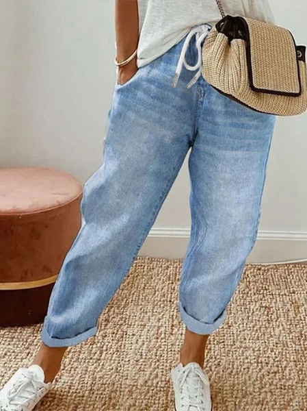 

Women's H-Line Straight Pants Daily Going Out Pants Blue Casual Printing Faux Denim Print Graphic Spring/Fall Pants, Pants