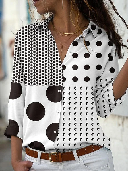

Women Polka Dots Long Sleeve Shirt Spring/Fall Shirt Collar Daily Casual Top, As picture, Blouses
