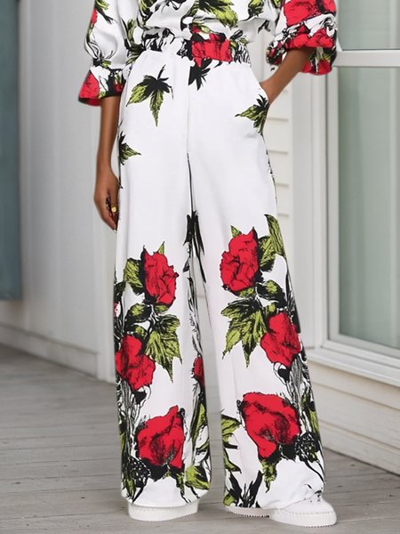 Elegant Loose Floral Wide Leg Pants, As picture, Pants