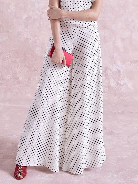 

Elegant Polka Dots Wide Leg Fashion Pants, White, Pants