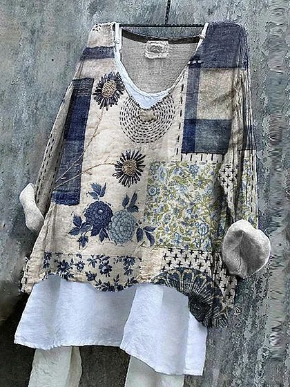 

Women Floral Long Sleeve Blouse Spring/Fall Printing V Neck Daily Casual Top, As picture, Blouses
