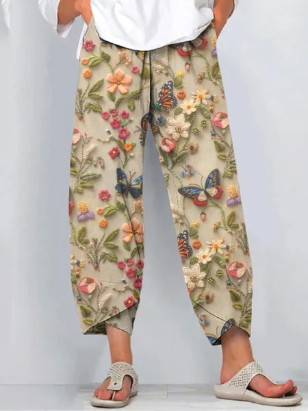 

Women Floral Ankle Pants Pant Casual Spring/Fall Trousers, Apricot, Pants