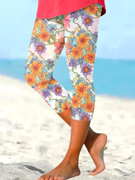 

Women Floral Ankle Pants Pant Casual Spring/Fall Trousers, Apricot, Pants