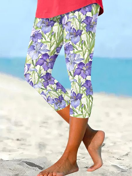

Casual Floral Ankle Pants Pant, Lavender, Pants
