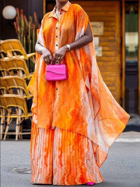 

Urban Abstract Printing Shirt Collar Raglan Sleeves Shirt, Orange, Blouses and Shirts