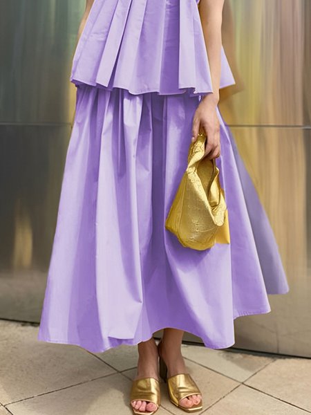 

Cotton Urban Gathered Plain Maxi Skirt, Light purple, Skirts