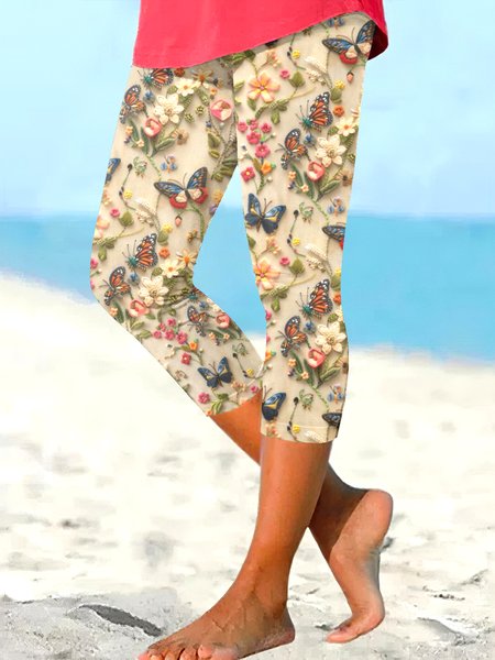 

Casual Floral Ankle Pants Pant, Apricot, Pants