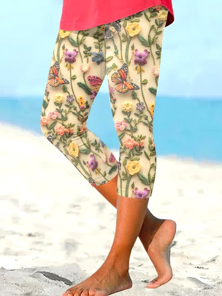 

Casual Floral Ankle Pants Pant, Apricot, Pants