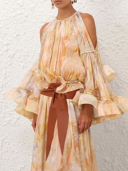 

Vacation Ombre Printing Off Shoulder Sleeve Blouse, As picture, Blouses and Shirts