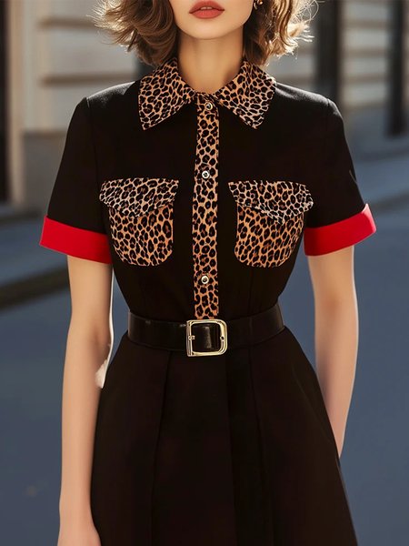 

Urban Color Block Split Joint Shirt Collar Shirt, Black, Blouses and Shirts
