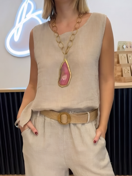 

Cotton And Linen Casual Plain Spaghetti Tank Top, As picture, Tanks and Camis
