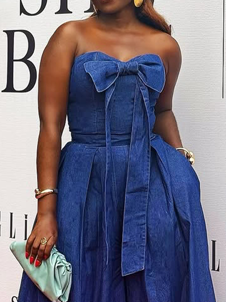 

Denim Urban Plain Scramble Strapless Tube Top, Blue, Blouses and Shirts
