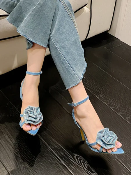 

Pu Summer Strappy Sandals, Denim blue, Heels