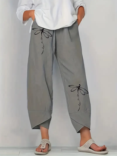 

Women Floral Capris Pant Casual Summer Trousers, Gray, Pants