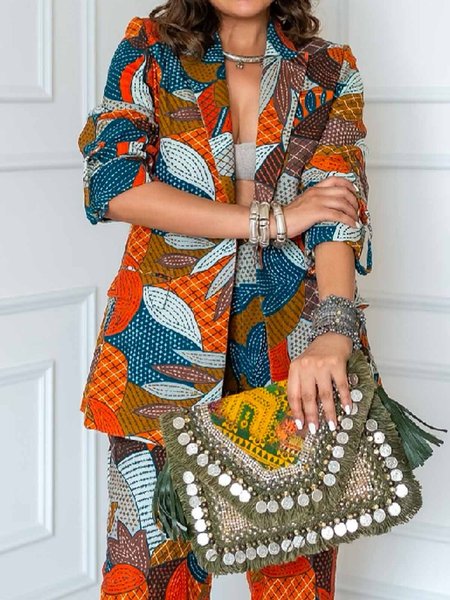 

Urban Ethnic Patterns Printing Lapel Collar Blazer, As picture, Blazers