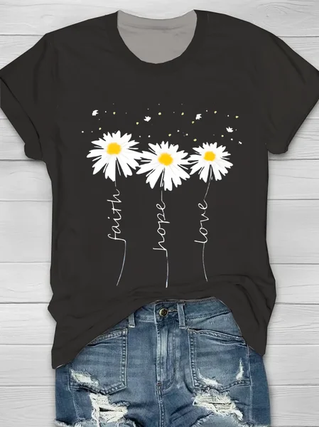 

Women Floral Short Sleeve Tee T-shirt Crew Neck Printing Casual Summer Graphic Tee Top, Black, T-Shirts