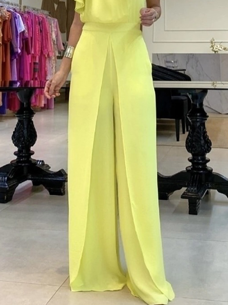 

Urban Plain Wide Leg Pants, Yellow, Pants