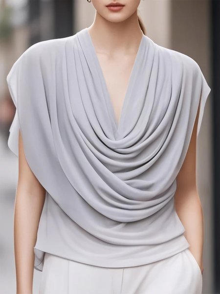 

Elegant Plain Folds Raglan Sleeve Blouse, Gray, Blouses and Shirts