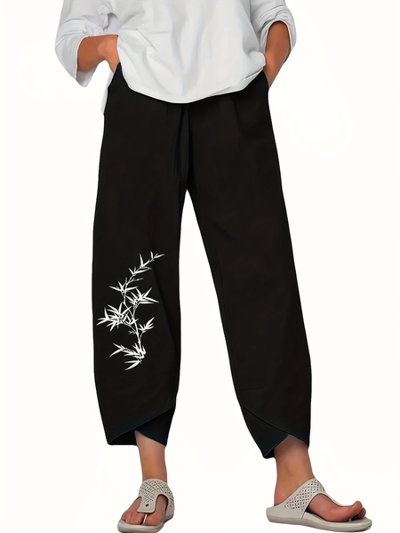 

Women's Floral Spring Print Casual Pants, Black, Pants