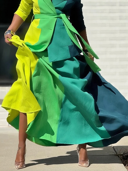 

Urban Printing Color Block Midi Skirt, As picture, Skirts