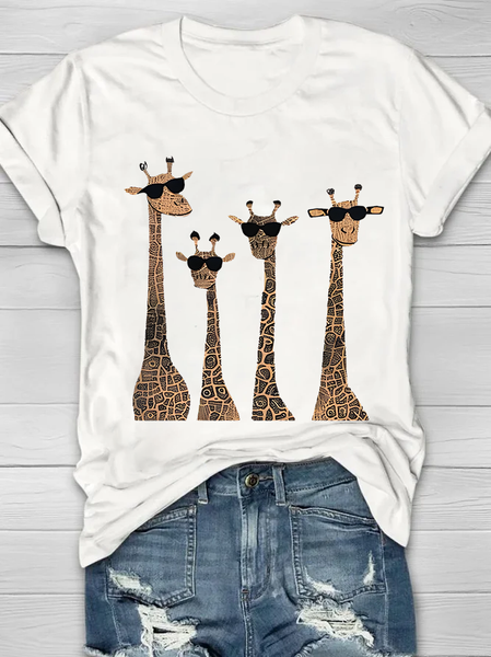 

Women Deer Short Sleeve Tee T-shirt Crew Neck Printing Casual Summer Graphic Tee Top, White, T-Shirts