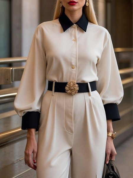 

Urban Color Block Shirt Collar Shirt, As picture, Blouses and Shirts