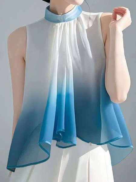 

Vacation Gradient Pattern Irregular Craftsmanship Stand Collar Tank Top, Blue, Tanks and Camis